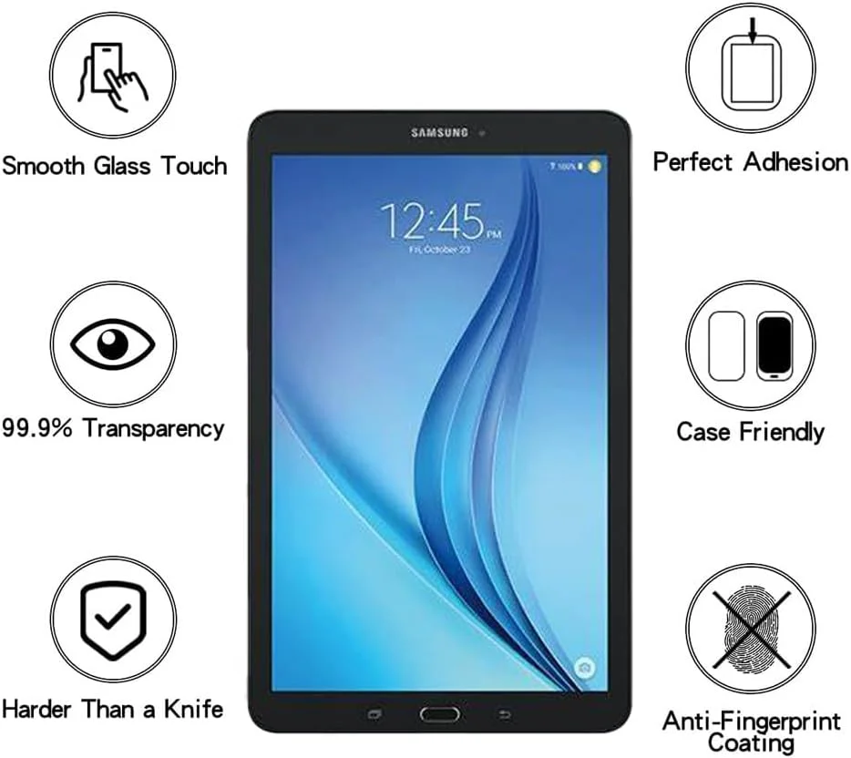محافظ صفحه نمایش XYGCACO سازگار با سامسونگ (Tab E) T560/T561، فیلم تمپرد با کیفیت بالا، سختی 9H، ضد خش، حساس به لمس، محافظت در برابر افتادن [1 عدد]