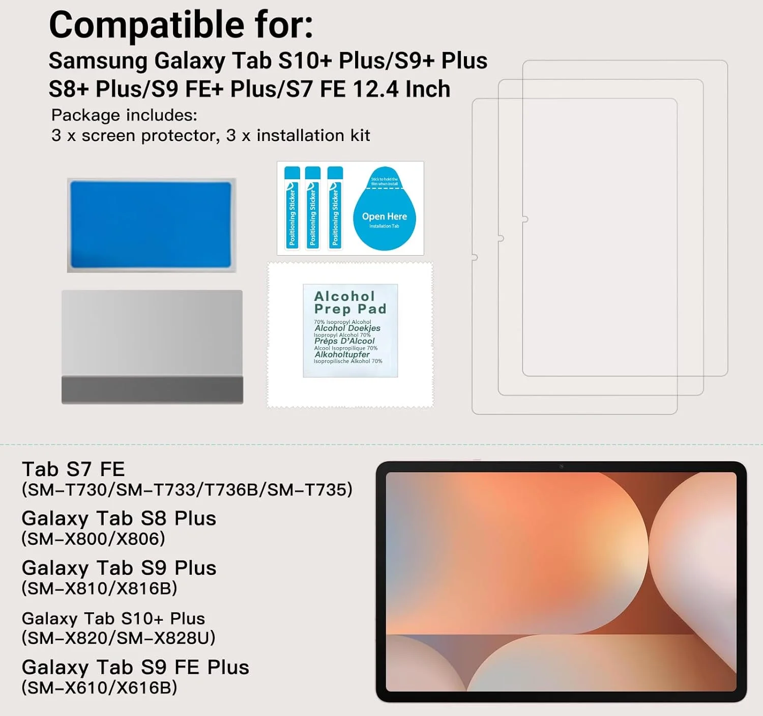 محافظ صفحه نمایش کاغذی PYS بسته 3 عددی برای تبلت سامسونگ گلکسی تب S10 پلاس/S9 پلاس/S8 پلاس/تب S7 پلاس/تب S7 FE (12.4 اینچ) - نوشتن و طراحی مانند کاغذ، فیلم PET مات، سازگار با نوک قلم، ضد انعکاس نور
