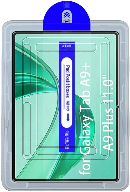 محافظ صفحه نمایش شیشه ای حرارت دیده شفاف Kepuch سازگار با Samsung Galaxy Tab A9+/A9 Plus 11.0 اینچ، به همراه ابزار تراز خودکار