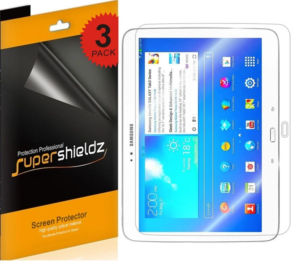 محافظ صفحه نمایش شفاف با وضوح بالا سوپرشیلدز [3 عدد] برای تبلت سامسونگ گلکسی تب 3 10.1 اینچ