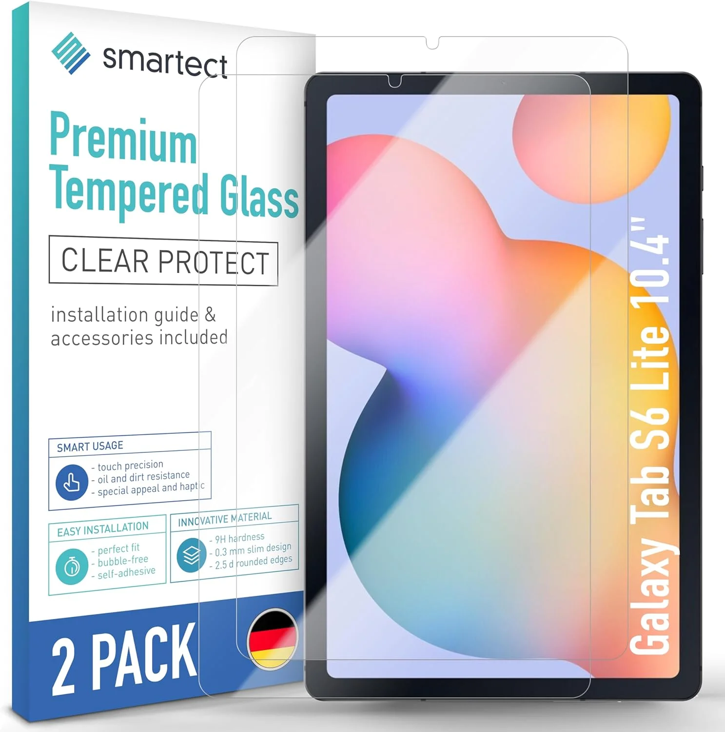 محافظ صفحه نمایش شیشه ای smartect [2 عدد، شفاف] سازگار با گلکسی تب S6 لایت 10.4 اینچ (2024/2022/2020)، شیشه محافظ ضد خش، شیشه Gerhard با سختی 9H، بدون حباب، فوق العاده مقاوم