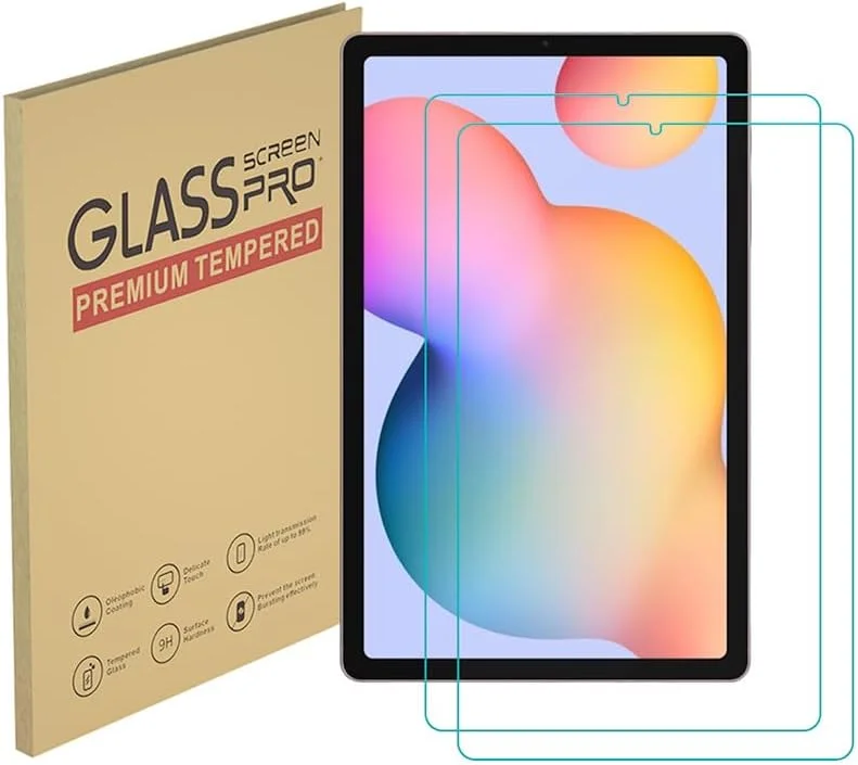 محافظ صفحه نمایش HYGMOCC برای تبلت سامسونگ گلکسی تب S6 لایت 10.4 اینچ 2024/2022/2020 (SM-P620/P625/P613/P619/P615/P610)، فیلم شیشه ای حرارت دیده، سختی 9H، ضد خش، سازگار با قاب، بدون حباب (2 عدد)