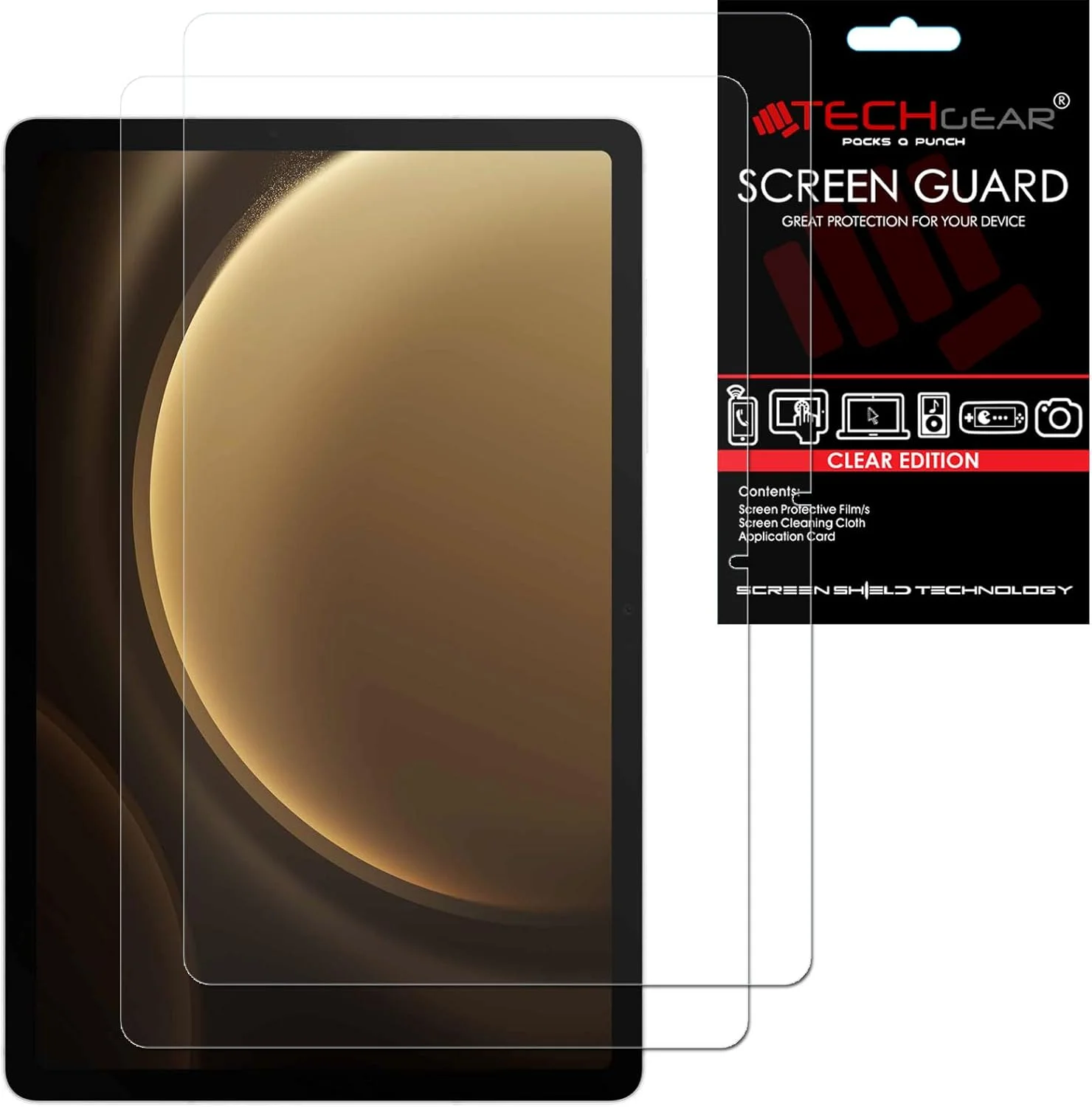 بسته 2 عددی محافظ صفحه نمایش TECHGEAR برای گلکسی تب S9 FE پلاس 12.4 اینچ (SM-X610 / SM-X616)، محافظ صفحه نمایش فوق شفاف سازگار با Samsung Galaxy Tab S9 FE پلاس