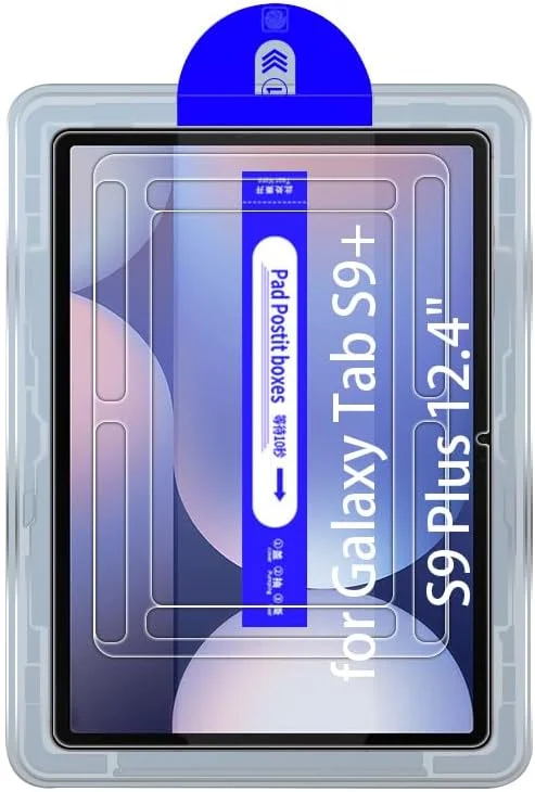 محافظ صفحه نمایش شیشه ای حرارت دیده شفاف Kepuch سازگار با Samsung Galaxy Tab S9+/S9 Plus 12.4 اینچ، به همراه ابزار تراز خودکار