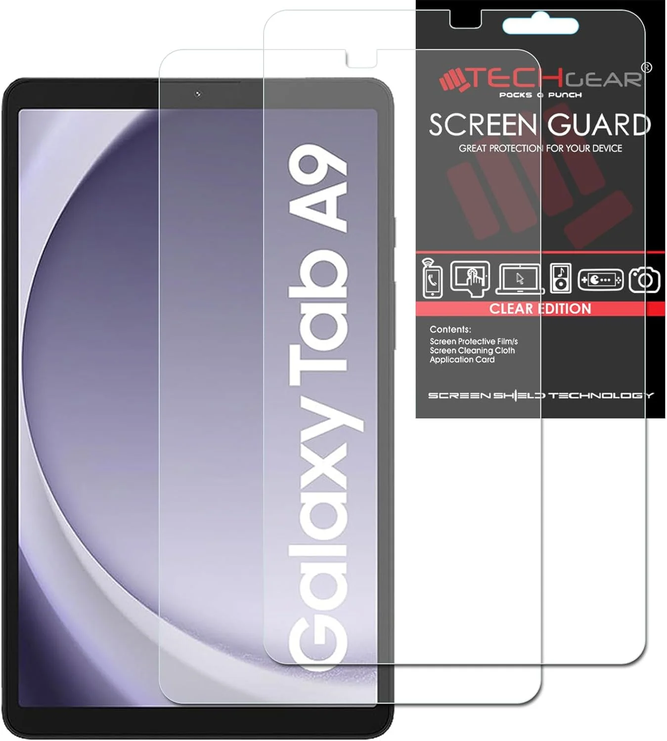 محافظ صفحه نمایش شفاف TECHGEAR بسته 2 عددی مناسب برای تبلت گلکسی تب A9 8.7 اینچ (SM-X110 / SM-X115)، طراحی شده برای سامسونگ گلکسی تب A9 8.7 اینچ 2023