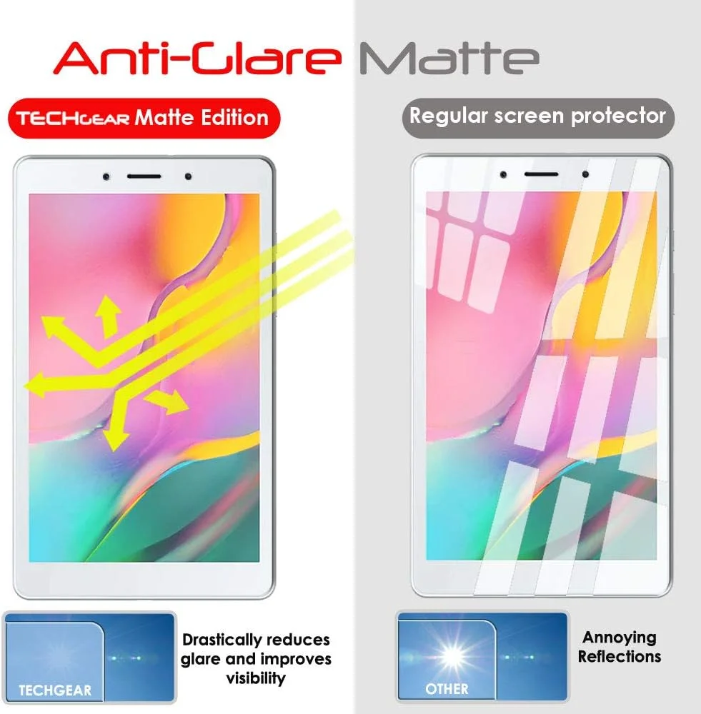 محافظ صفحه نمایش مات ضد انعکاس TECHGEAR (بسته 2 عددی) سازگار با Samsung Galaxy Tab A 8.0 2019 8 اینچ (SM-T290 / SM-T295)، پوشش محافظ صفحه نمایش مات