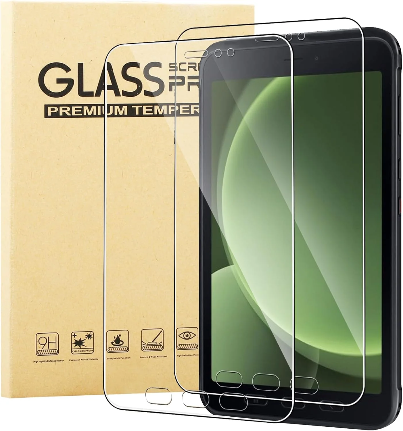 محافظ صفحه نمایش شیشه ای حرارت دیده KUSINHOKA برای Samsung Galaxy Tab Active 5 (8 اینچ)، [2 عدد] محافظ صفحه نمایش با سختی 9H، [ضد خش]، [بدون حباب] فیلم محافظ صفحه نمایش شفاف HD