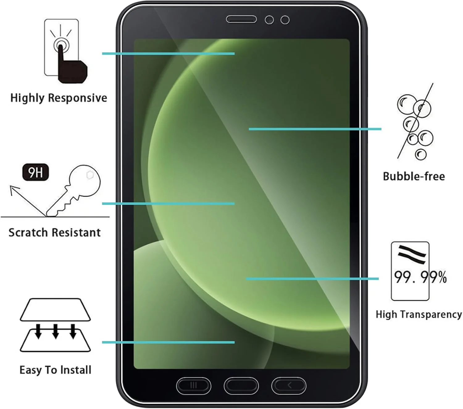 محافظ صفحه نمایش شیشه ای حرارت دیده KUSINHOKA برای Samsung Galaxy Tab Active 5 (8 اینچ)، [2 عدد] محافظ صفحه نمایش با سختی 9H، [ضد خش]، [بدون حباب] فیلم محافظ صفحه نمایش شفاف HD