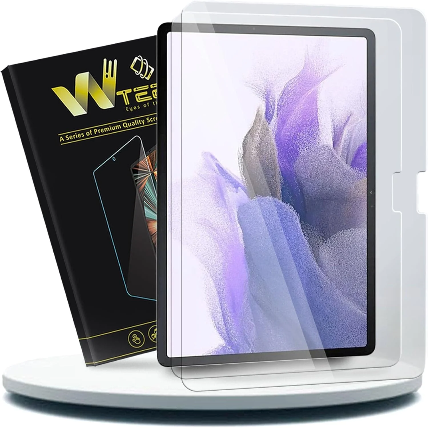 محافظ صفحه نمایش شیشه ای حرارت دیده خمیده Wtech سری Premium با پوشش کامل برای تبلت سامسونگ Galaxy Tab S7 FE، 2 عدد، شفاف