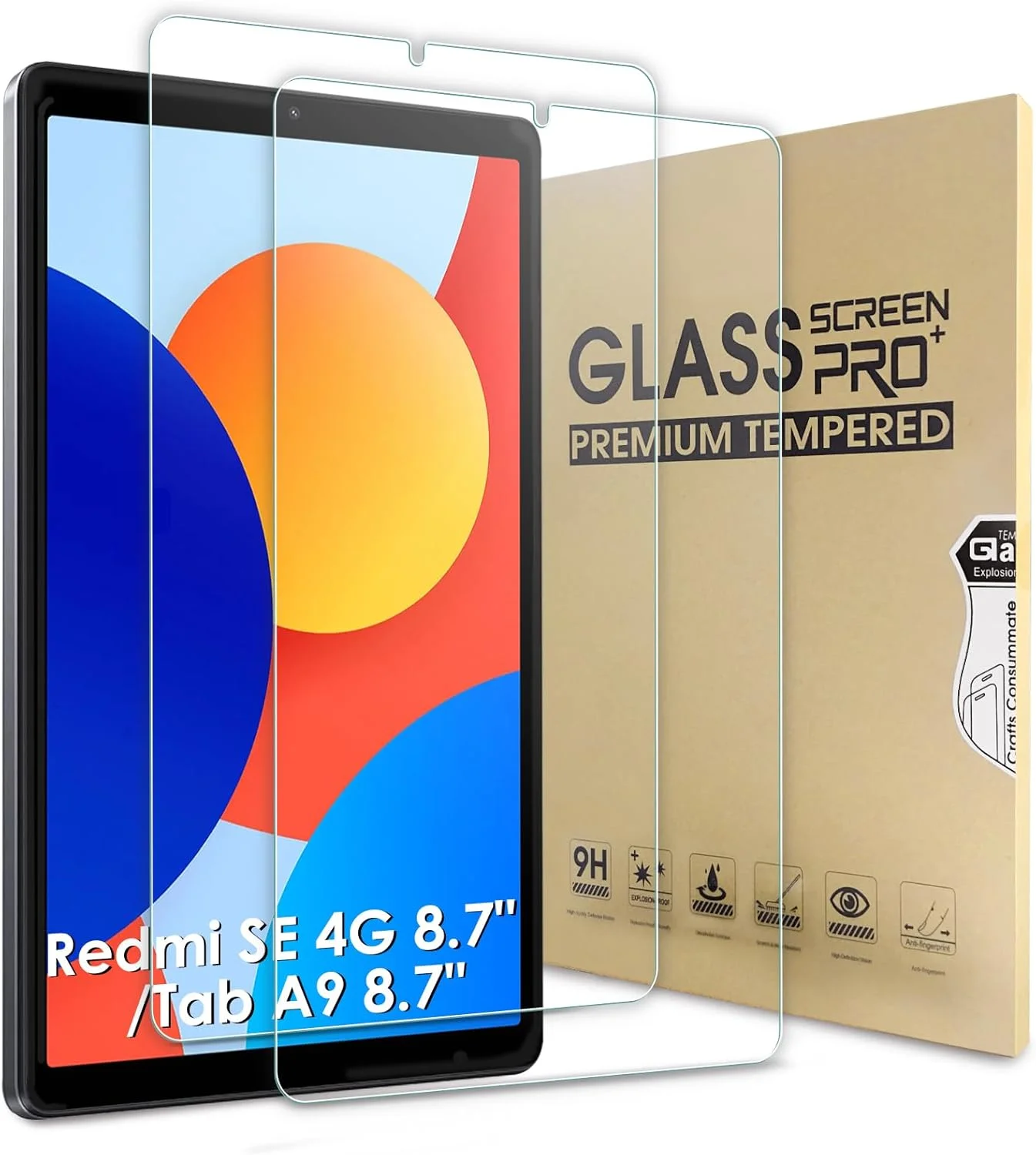 محافظ صفحه نمایش Bighan بسته 2 عددی سازگار با تبلت شیائومی Redmi SE 4G 8.7 اینچ 2024، محافظ صفحه نمایش شیشه ای سازگار با تبلت سامسونگ Galaxy Tab A9 2023 8.7 اینچ