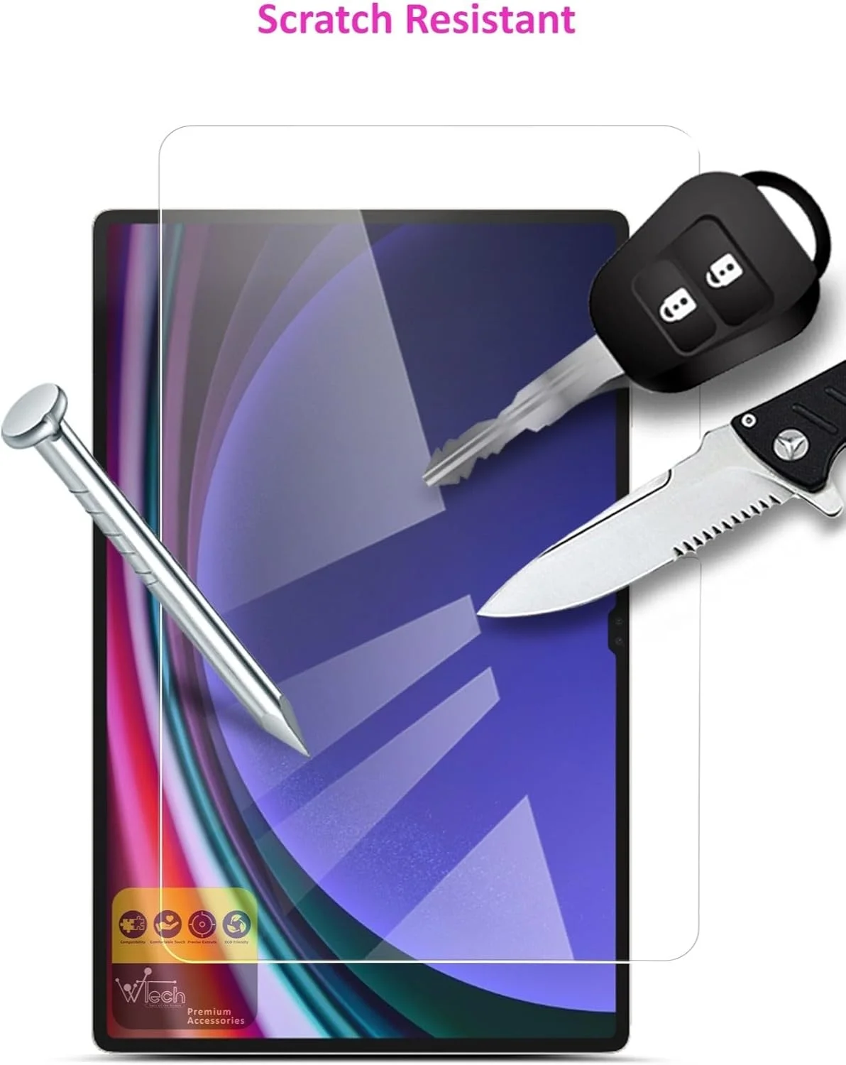 محافظ صفحه نمایش شیشه ای حرارت دیده فوق العاده شفاف Wtech 9H برای تبلت سامسونگ گلکسی تب S9 Ultra 5G سایز 14.6 اینچ مدل 2023، شفاف