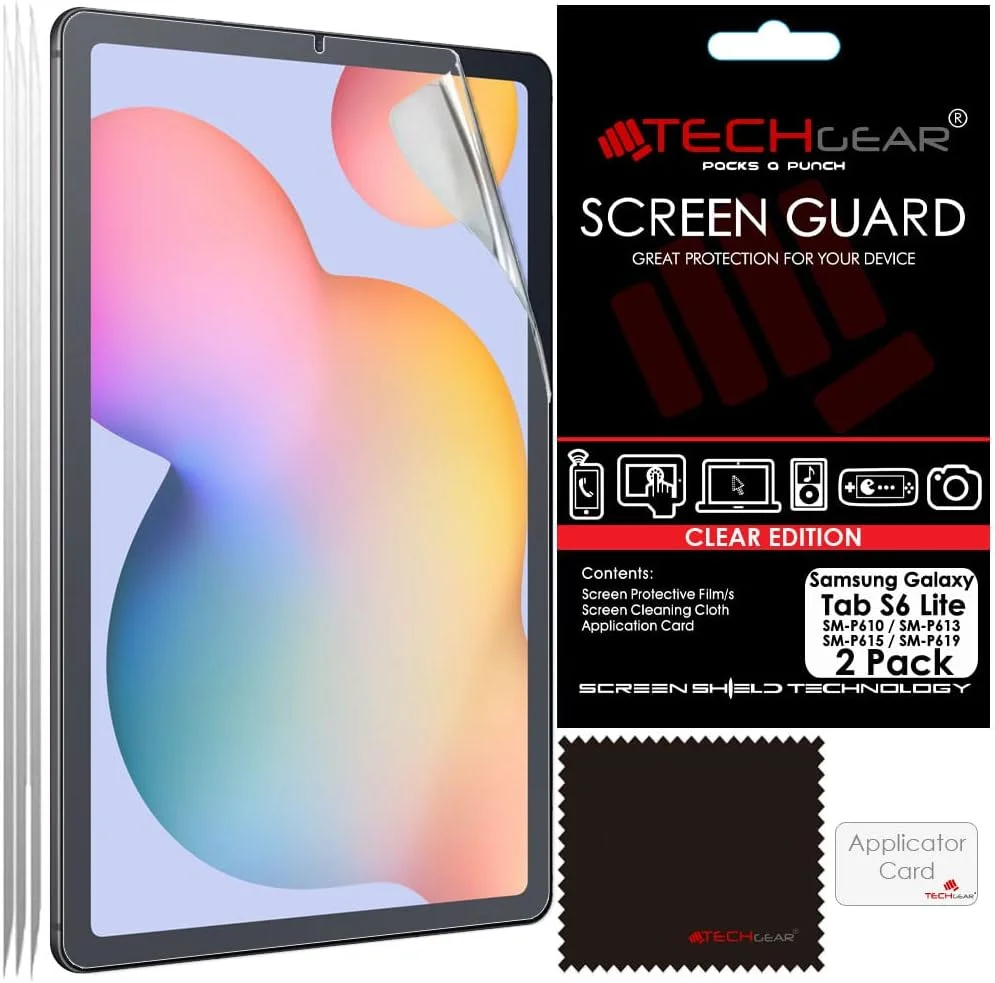 محافظ صفحه نمایش شفاف TECHGEAR بسته 2 عددی مناسب برای تبلت گلکسی تب S6 لایت 10.4 اینچ (مدل های SM-P610 / P613 / P615 / P619 / P620 / P625)، طراحی شده برای سامسونگ گلکسی تب S6 لایت 10.4 اینچ