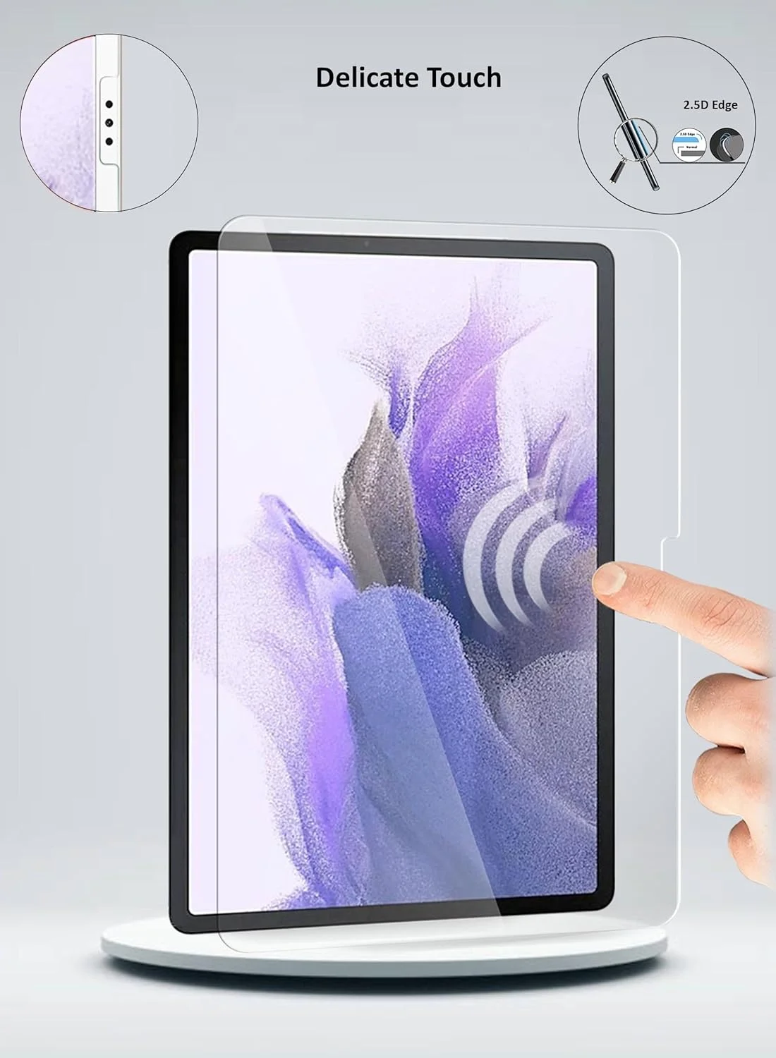 محافظ صفحه نمایش شیشه ای حرارت دیده خمیده Wtech سری Premium با پوشش کامل برای تبلت سامسونگ Galaxy Tab S7 FE، 2 عدد، شفاف