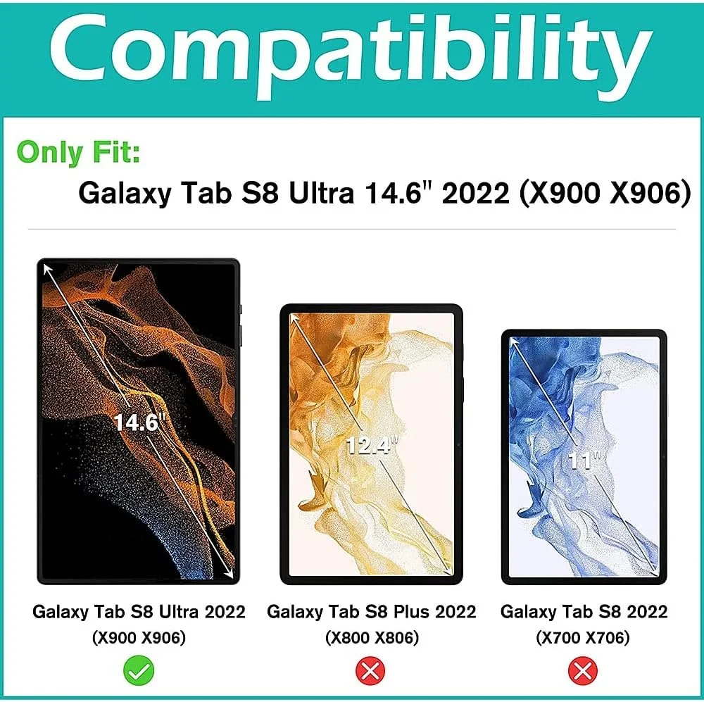 محافظ صفحه نمایش شیشه ای حرارت دیده فوق العاده قوی ZeroDamage SaharaCase برای Samsung Galaxy Tab S8 Ultra (14.6 اینچ) - ضد خش / اثر انگشت فوق العاده قوی، پوشش کامل بدون حباب، سختی 9H - شفاف