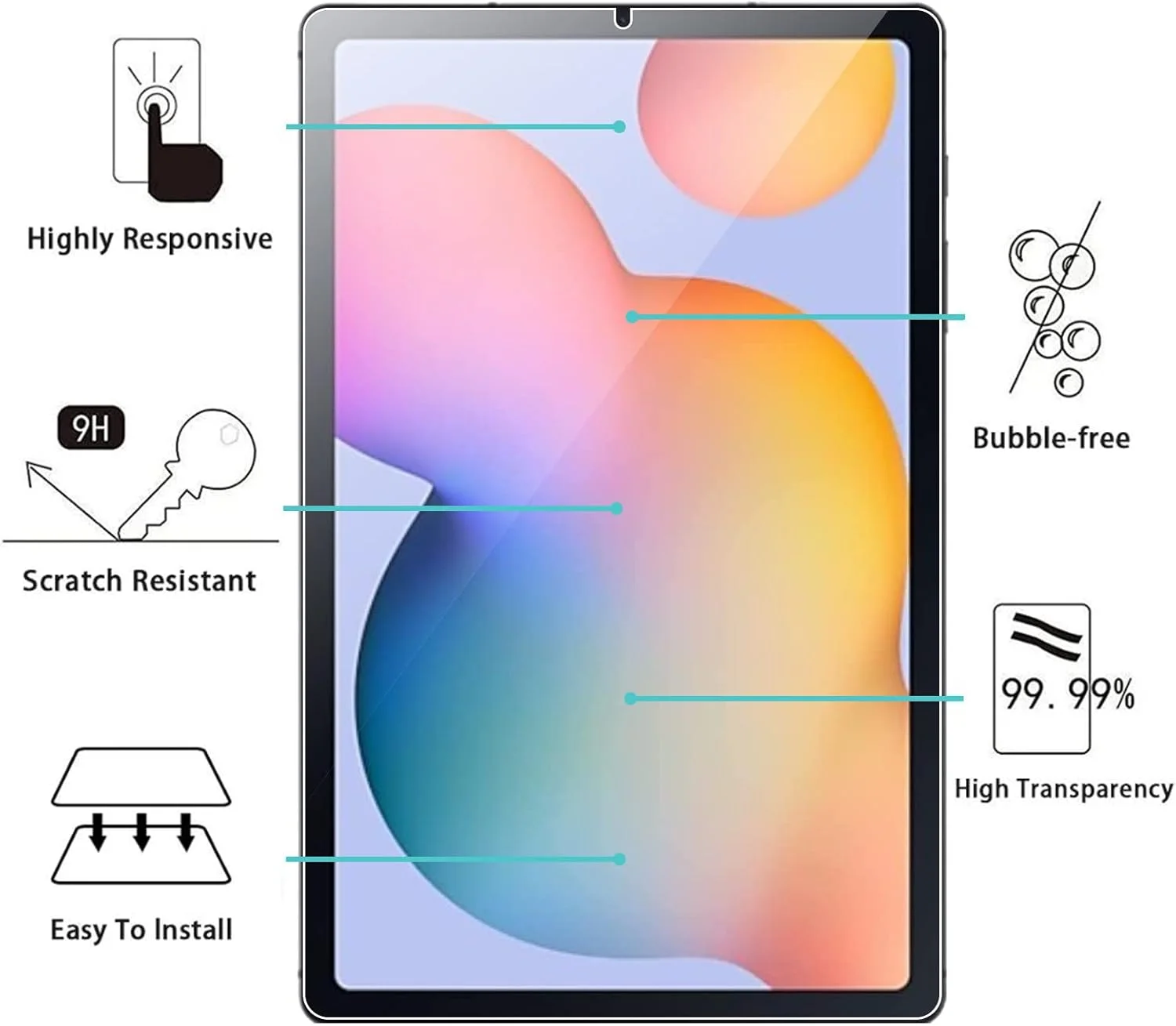 محافظ صفحه نمایش KUSINHOKA برای Samsung Galaxy Tab S6 Lite 10.4 اینچ 2022/2020، [2 عدد] شیشه حرارت دیده با سختی 9H، فیلم محافظ صفحه نمایش شفاف HD ضد خش