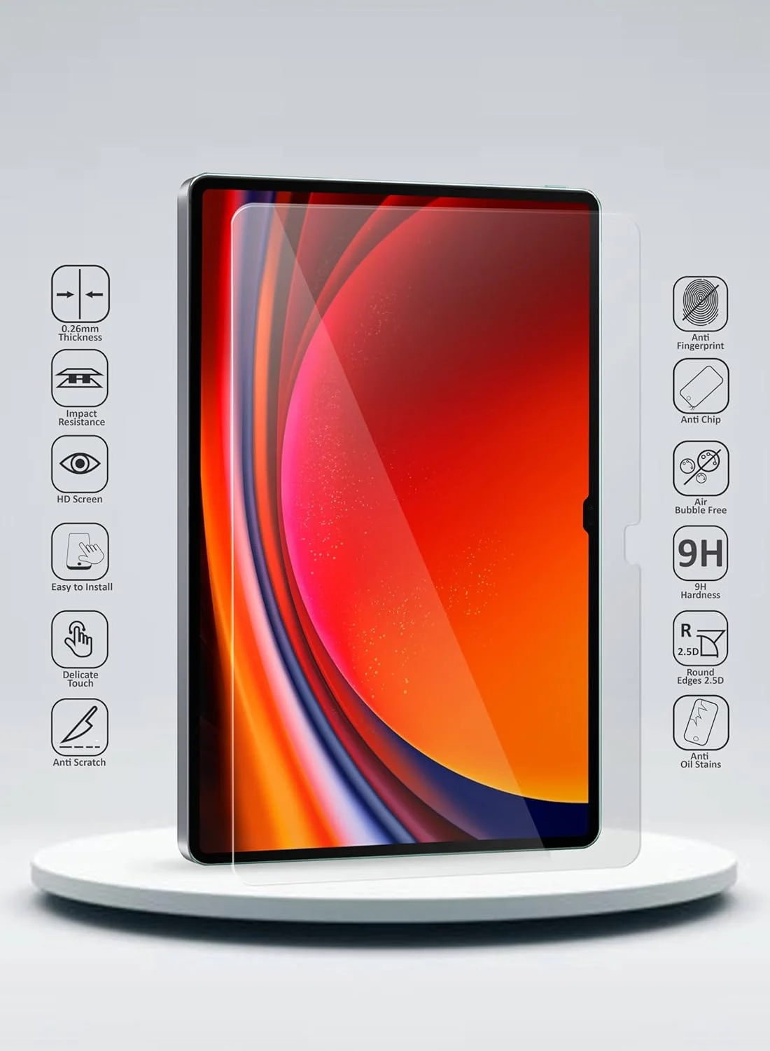 محافظ صفحه نمایش شیشه ای خمیده لبه Wtech سری Premium با پوشش کامل برای Samsung Galaxy Tab S9 Ultra 5G 2023، شفاف