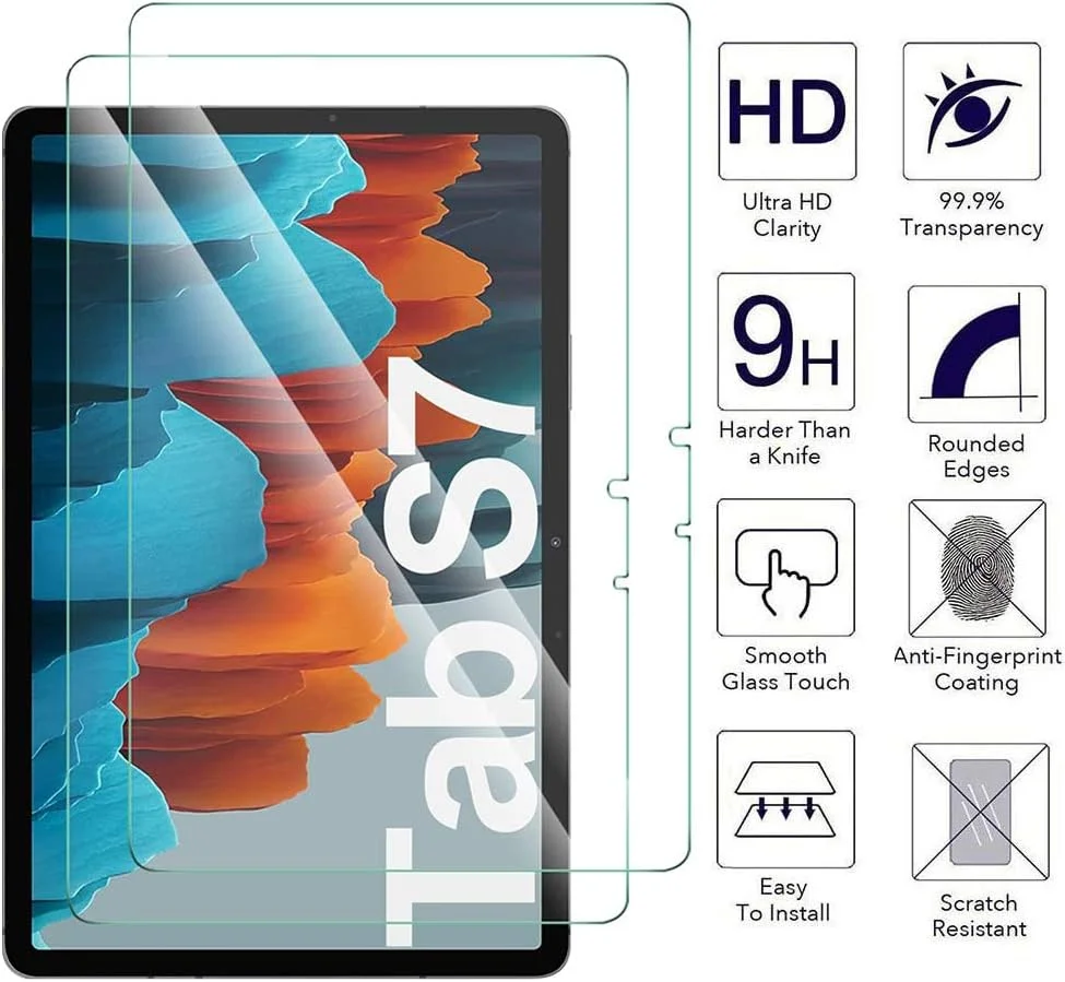 محافظ صفحه نمایش شیشه ای [بسته 3 عددی] سازگار با تبلت سامسونگ گلکسی تب S7 11 اینچ - [لبه گرد سه بعدی] [سختی 9H] [شفافیت بالا] [مقاوم در برابر خراش]، شفاف
