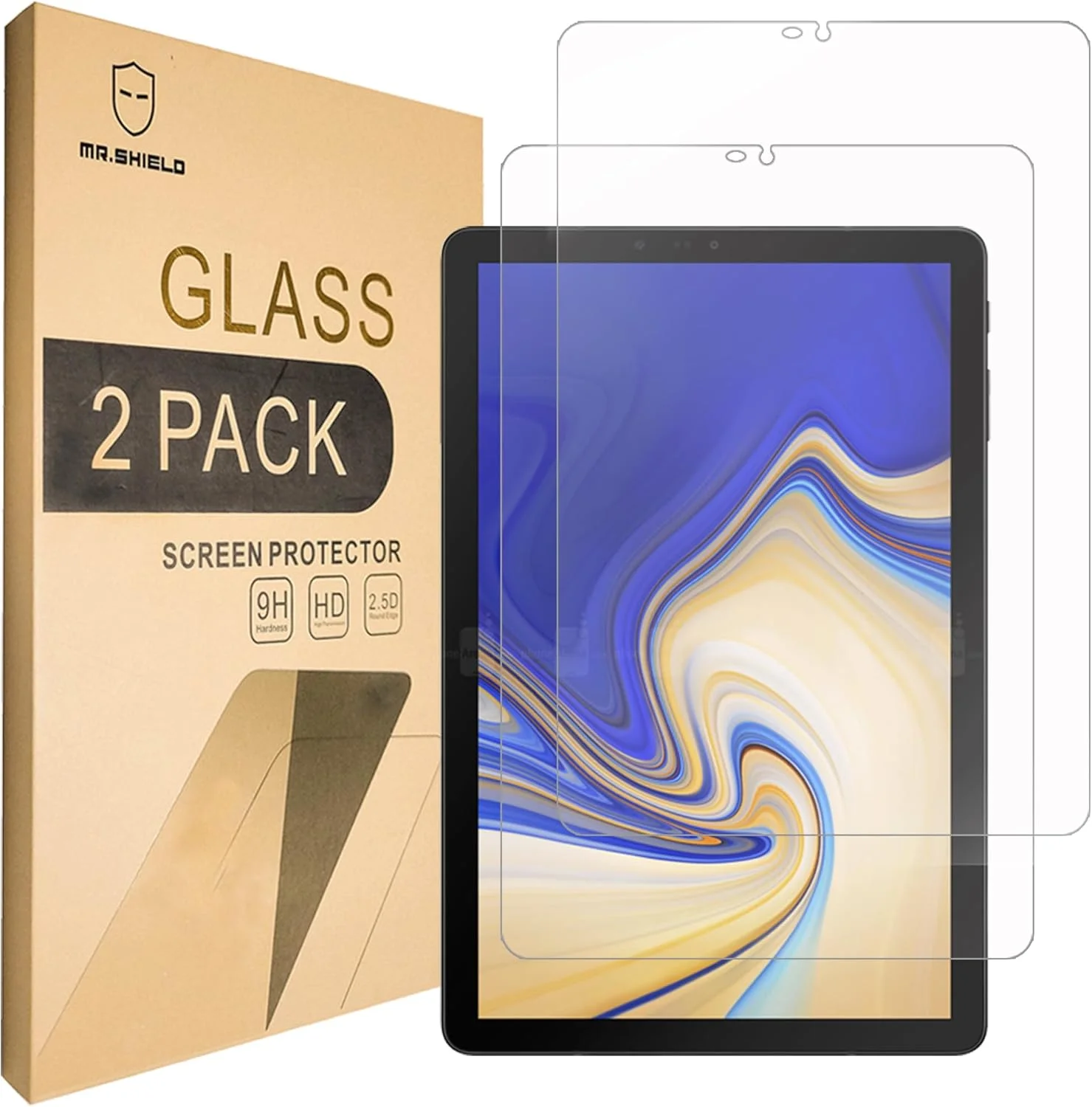 محافظ صفحه نمایش شیشه ای [2 عددی] Mr. Shield برای Samsung Galaxy Tab S4 [شیشه حرارت دیده] [ضخامت 0.3 میلی متر، سختی 9H، لبه گرد 2.5D]