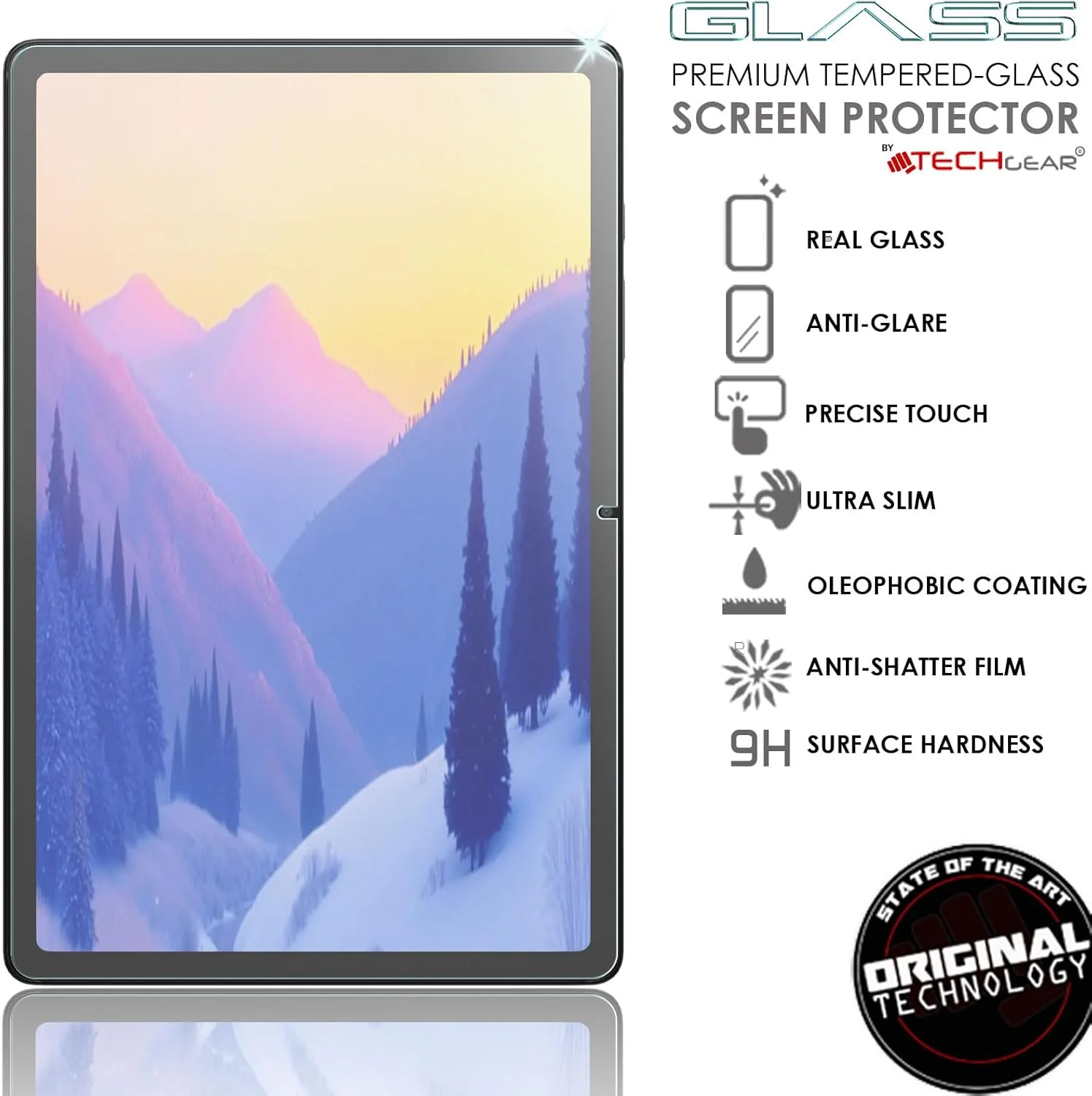 محافظ صفحه نمایش مات شیشه ای TECHGEAR Galaxy Tab A9 Plus 11" 2023، محافظ صفحه نمایش شیشه ای حرارت دیده با سختی 9H، ضد خش و بدون حباب، ساخته شده برای Galaxy Tab A9 Plus