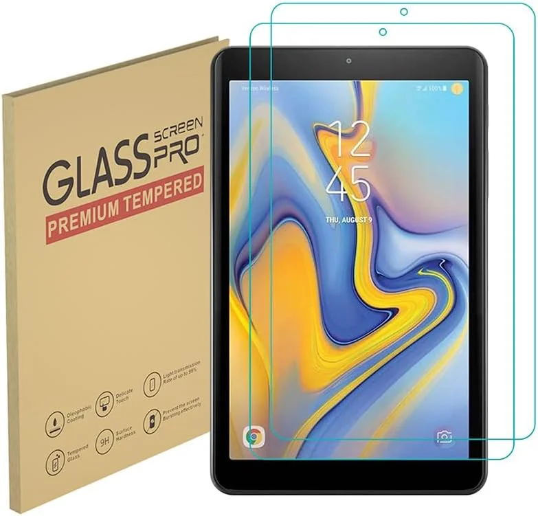 محافظ صفحه نمایش HYGMOCC برای تبلت سامسونگ گلکسی تب A 8.0 اینچ (2018) مدل SM-T387، فیلم شیشه ای حرارت دیده، سختی 9H، ضد خش، سازگار با قاب، بدون حباب (بسته 2 عددی)