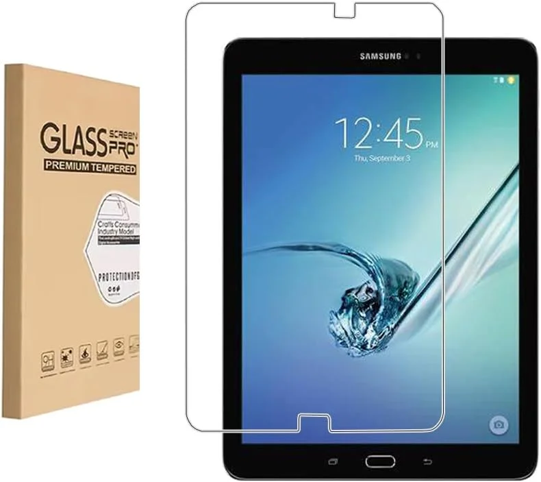 محافظ صفحه نمایش شیشه ای حرارت دیده Shunwige برای سامسونگ (TAB S2 9.7") T815/T810/T819، محافظ صفحه نمایش شیشه ای حرارت دیده با وضوح بالا، سختی 9H، ضد خش، حساس به لمس، محافظت در برابر سقوط