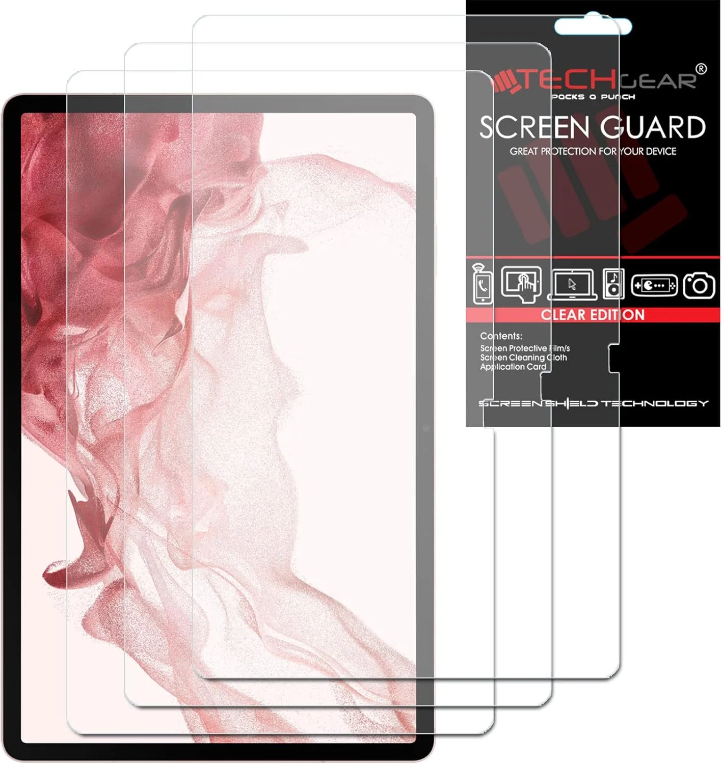 محافظ صفحه نمایش TECHGEAR بسته 3 عددی برای گلکسی تب S9 پلاس 12.4 اینچی (SM-X810 / SM-X816)، محافظ صفحه نمایش فوق العاده شفاف سازگار با سامسونگ گلکسی تب S9 پلاس