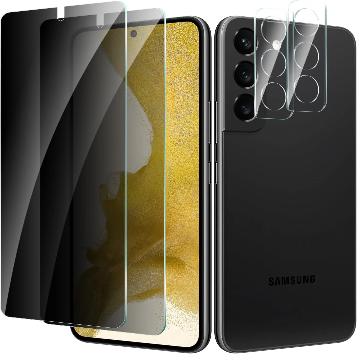 محافظ صفحه نمایش حریم خصوصی CYYAGE دو عددی برای گوشی سامسونگ گلکسی S22 به همراه محافظ لنز دوربین دو عددی، فیلم شیشه ای حرارت دیده با سختی 9H