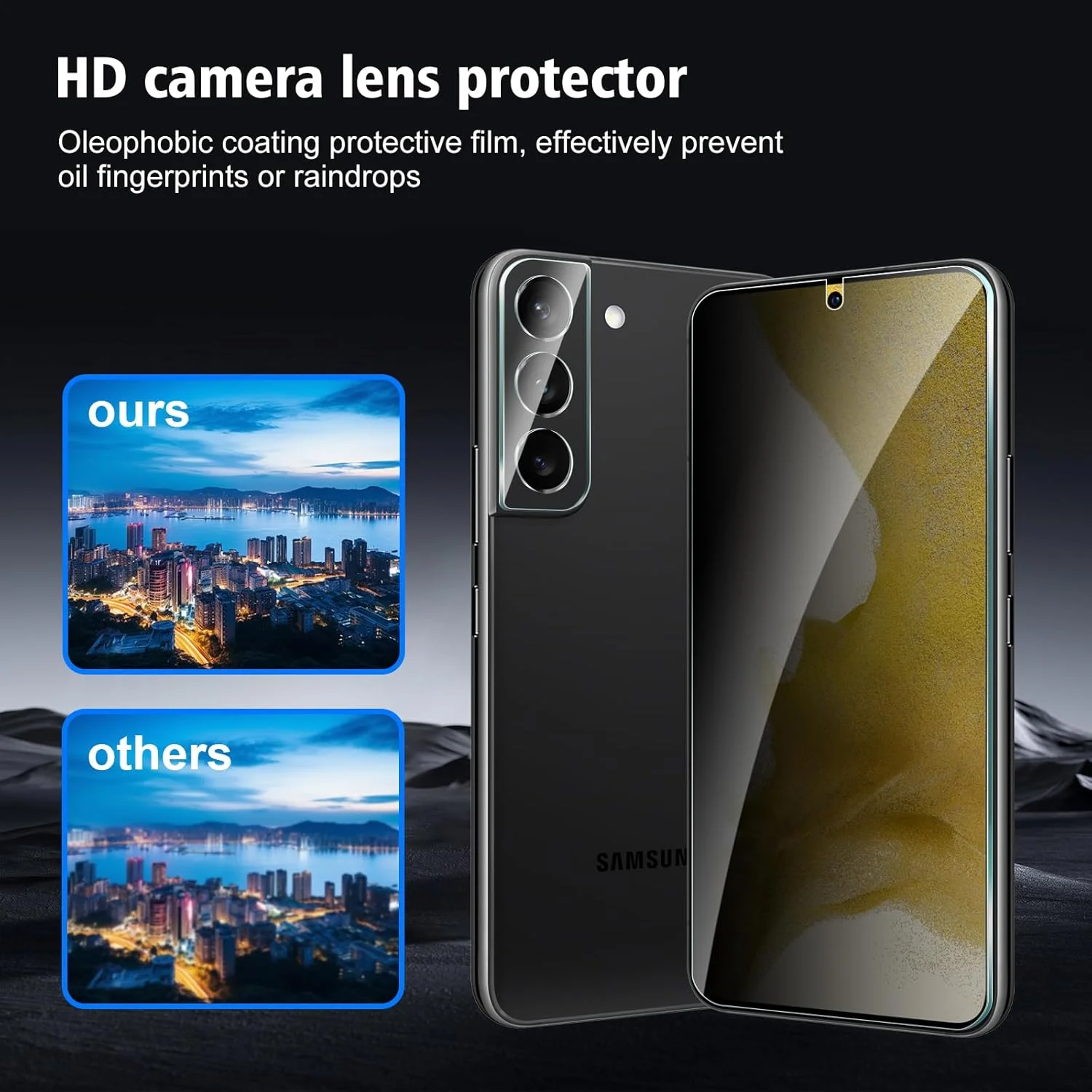 محافظ صفحه نمایش حریم خصوصی CYYAGE دو عددی برای گوشی سامسونگ گلکسی S22 به همراه محافظ لنز دوربین دو عددی، فیلم شیشه ای حرارت دیده با سختی 9H