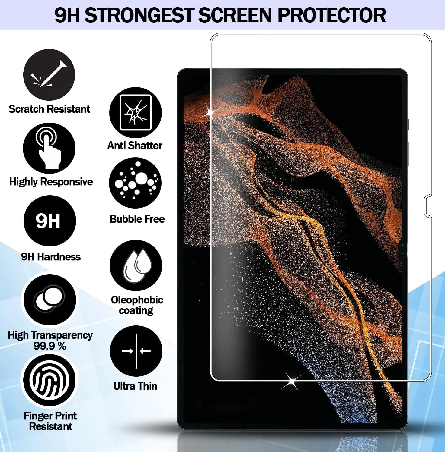 محافظ صفحه نمایش RKINC بسته 2 عددی برای تبلت سامسونگ گلکسی تب S8 Ultra (14.6 اینچ، مدل 2022، SM-X900/SM-X906)، شیشه محافظ صفحه نمایش HD، 0.33 میلی متر مقاوم در برابر خراش، بدون حباب