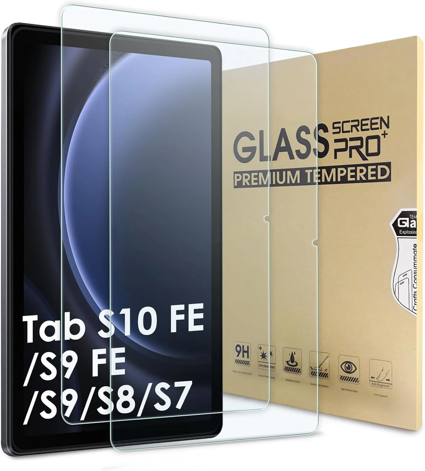 محافظ صفحه نمایش Bighan بسته 2 عددی سازگار با Samsung Galaxy Tab S9 FE 10.9 اینچ، محافظ صفحه شیشه ای محافظ با سختی 9H، مقاوم در برابر خراش، وضوح HD
