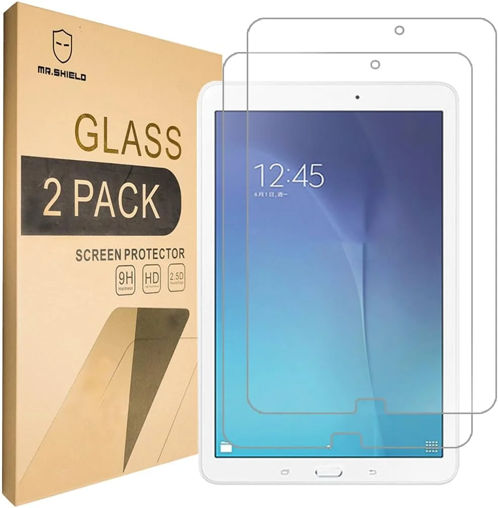 [بسته 2 عددی] محافظ صفحه نمایش شیشه ای حرارت دیده Mr Shield برای تبلت سامسونگ گلکسی تب E 9.6 اینچ [ضخامت 0.3 میلی متر فوق العاده نازک، سختی 9H، لبه گرد 2.5D]