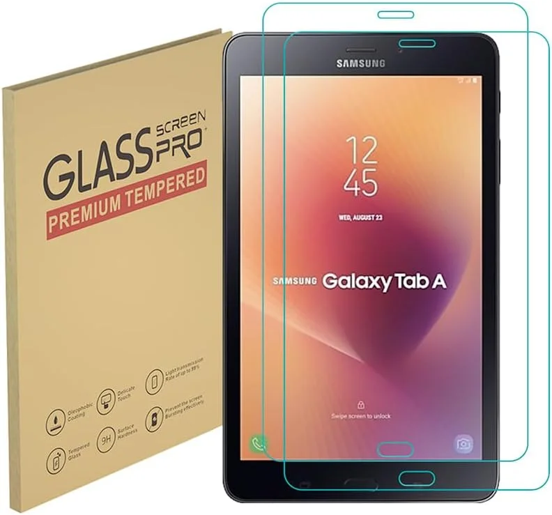 محافظ صفحه نمایش شیشه ای تبلت سامسونگ گلکسی تب A 8.0 اینچ (مدل SM-T380)، سختی 9H، ضد خش، سازگار با قاب، بدون حباب (بسته 2 عددی)