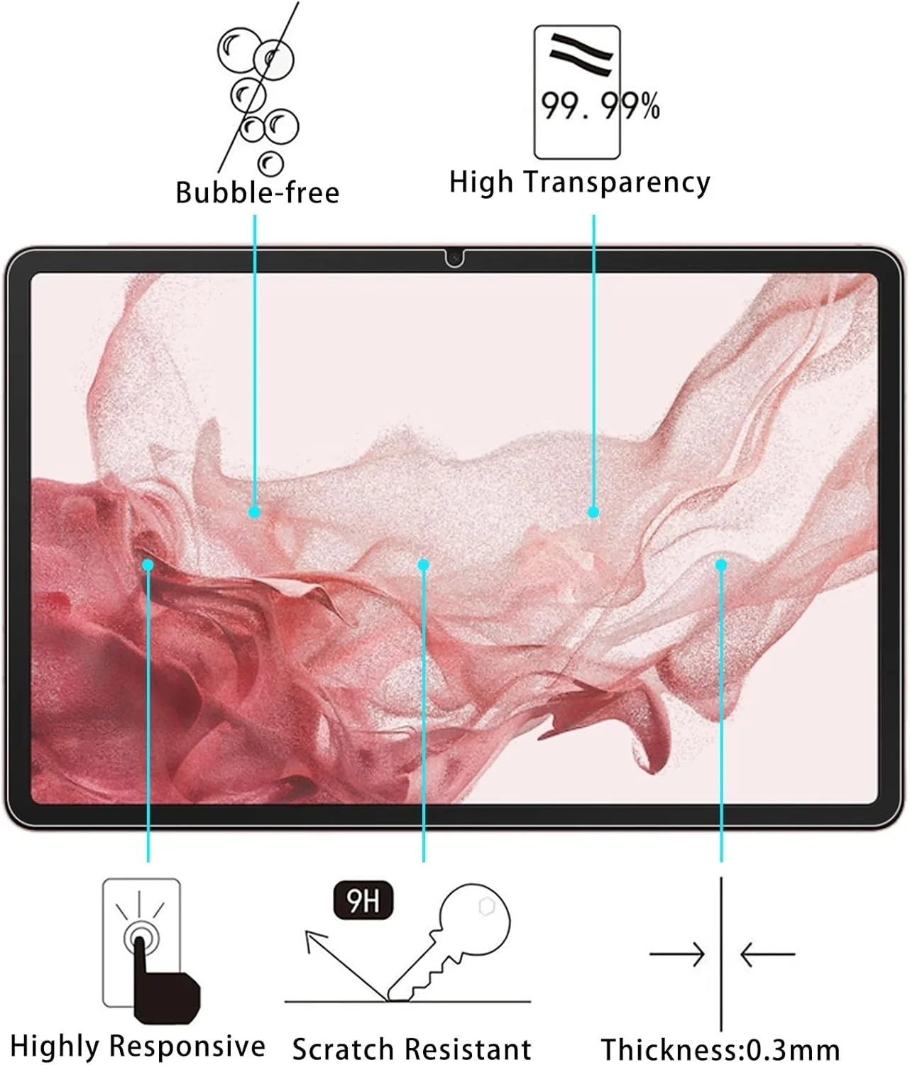 محافظ صفحه نمایش شیشه ای حرارت دیده برای تبلت سامسونگ گلکسی تب S9 پلاس، سختی 9H، ضخامت 0.3 میلی متر، ضد انفجار (رنگ: رنگ 1)