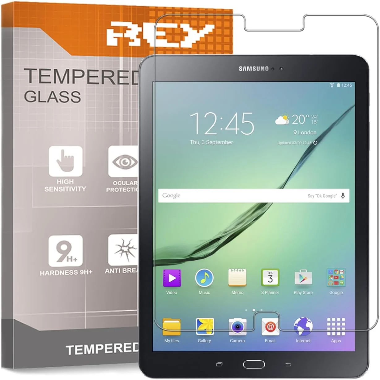 بسته 2 عددی محافظ صفحه نمایش شیشه ای تمپرد REY برای تبلت سامسونگ گلکسی تب S2 9.7 اینچ، محافظ صفحه نمایش، محافظ صفحه نمایش سختی 9H+، ضد خش و روغن
