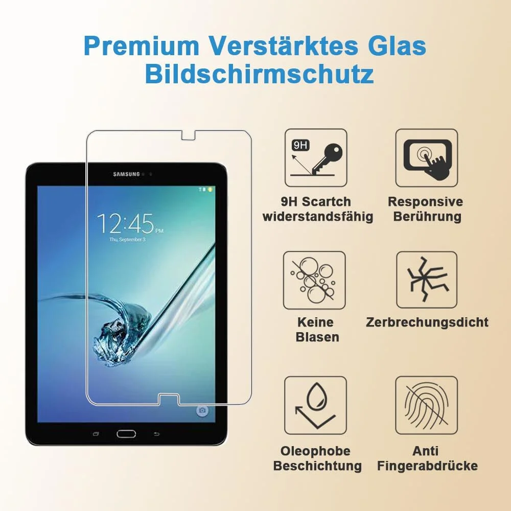 محافظ صفحه نمایش شیشه ای حرارت دیده شونویگ [2 عددی] برای سامسونگ (TAB S2 9.7 اینچ) T815/T810/T819، فیلم حرارت دیده با وضوح بالا، سختی 9H، مقاوم در برابر خراش