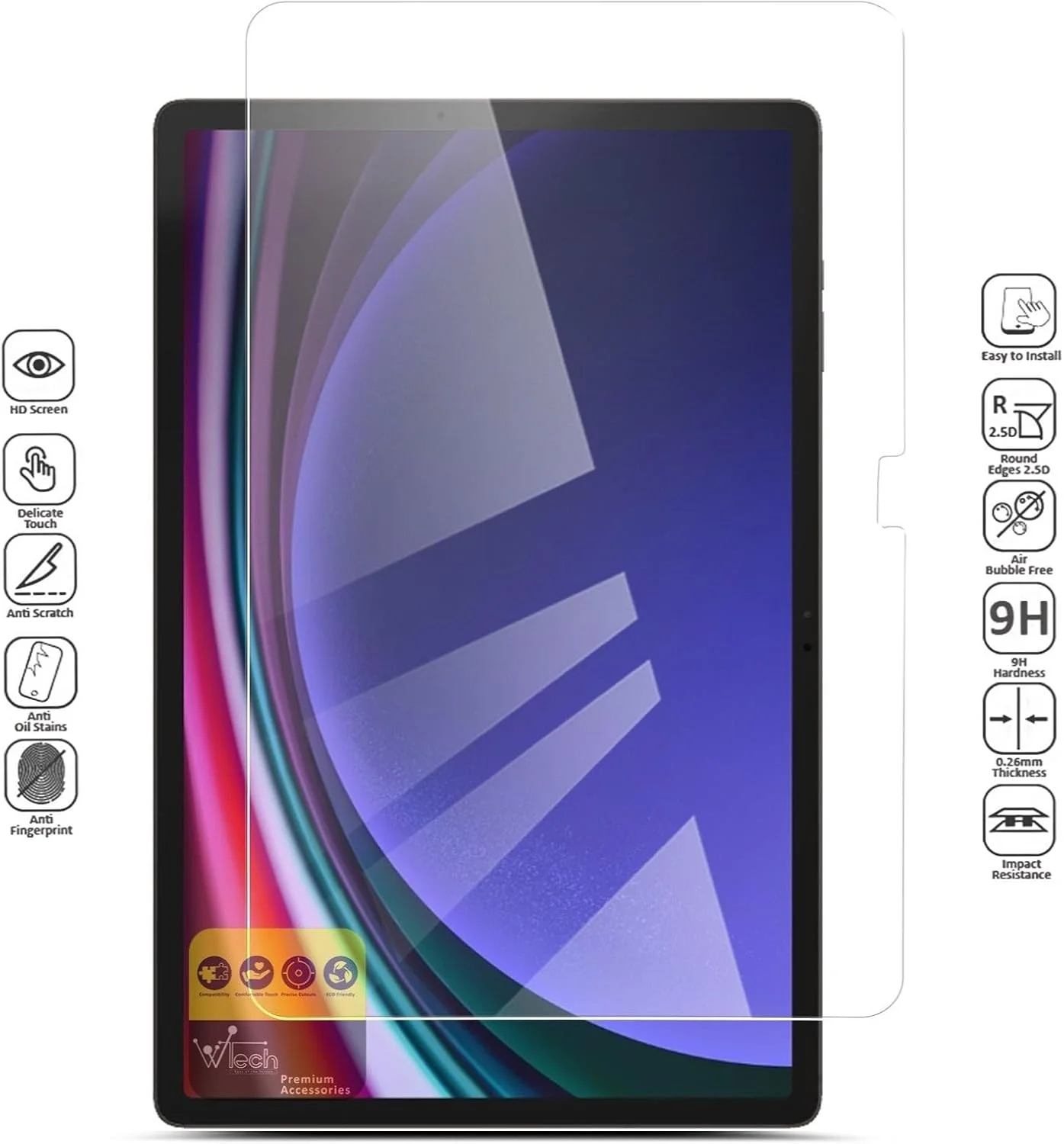محافظ صفحه نمایش شیشه ای حرارت دیده Wtech 9H Ultra HD برای تبلت سامسونگ گلکسی تب S9 پلاس/S9+ 5G 12.4 اینچ 2023، شفاف
