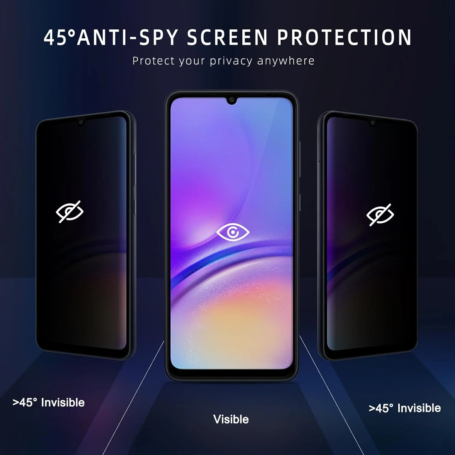 محافظ صفحه نمایش حریم خصوصی نیک مول برای سامسونگ گلکسی A05، بسته 2 عددی، محافظ صفحه نمایش حریم خصوصی ضد جاسوسی، فیلم شیشه ای حرارت دیده برای سامسونگ گلکسی A05