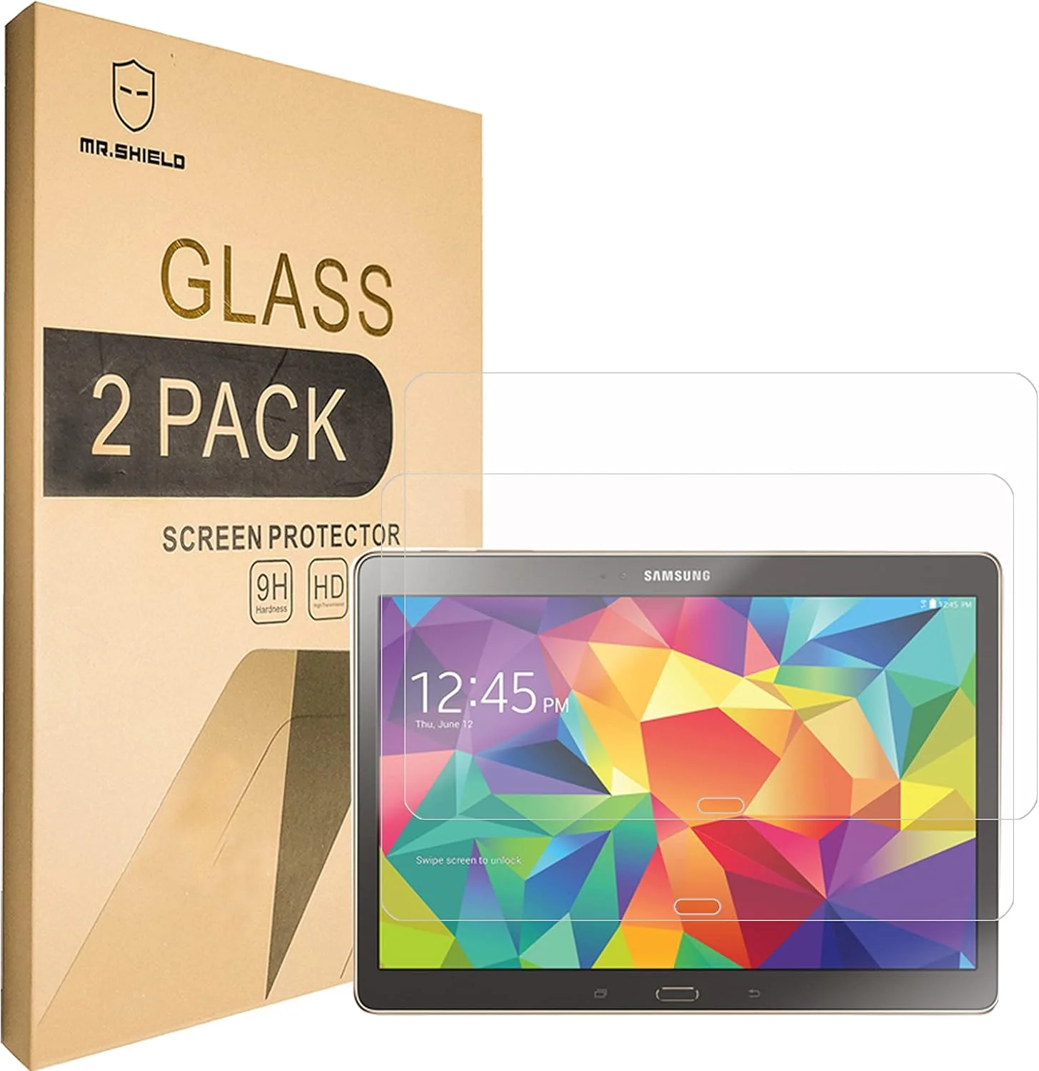 [2-تایی]- محافظ صفحه نمایش شیشه ای حرارت دیده Mr Shield برای تبلت سامسونگ گلکسی تب S 10.5 اینچ [ضخامت 0.3 میلی متر، سختی 9H، لبه گرد 2.5D]