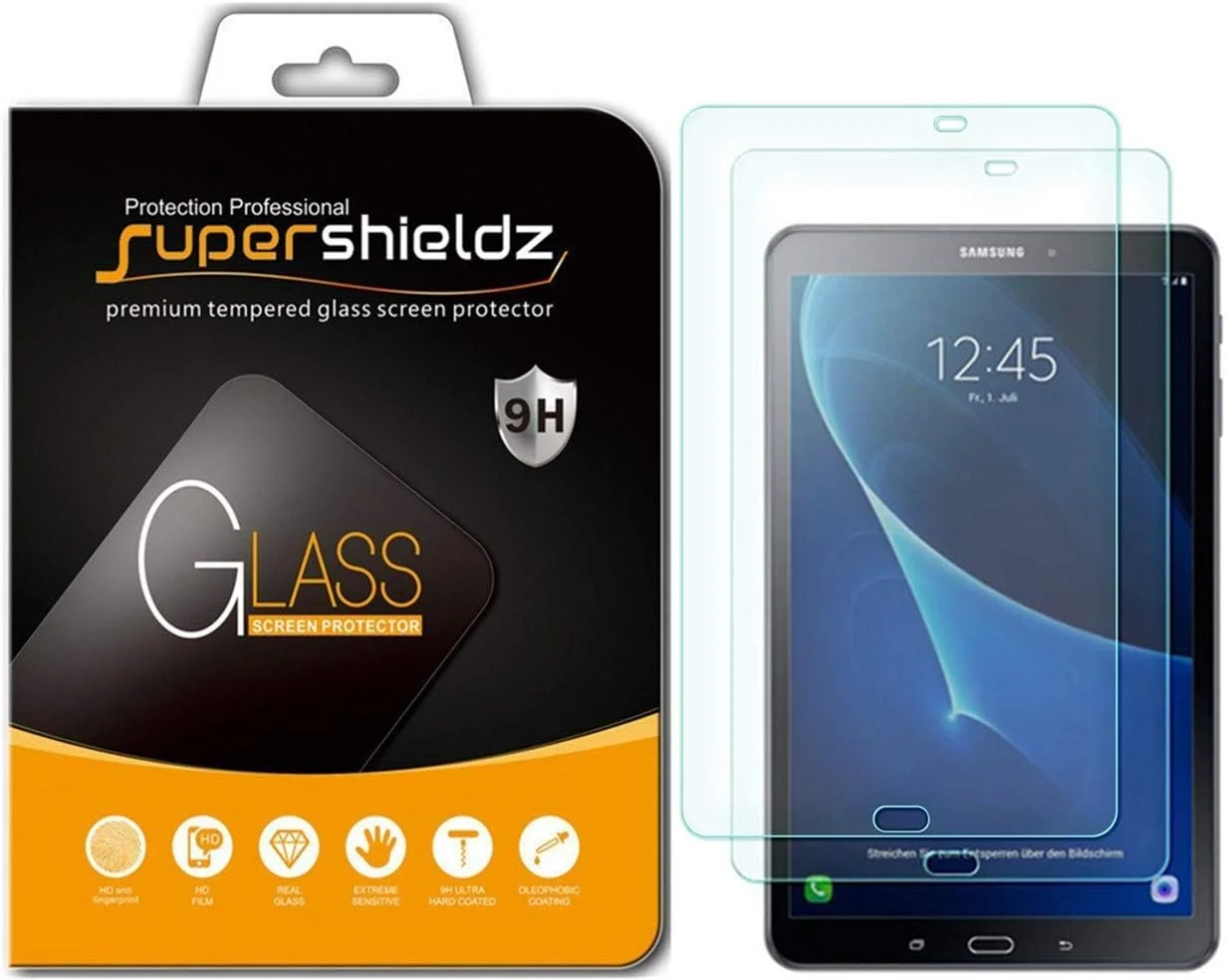 محافظ صفحه نمایش شیشه ای Supershieldz (دو عددی) برای تبلت سامسونگ گلکسی تب A 10.1 (فقط مدل SM-T580 و SM-T587 تولید سال 2016)، ضد خش و بدون حباب