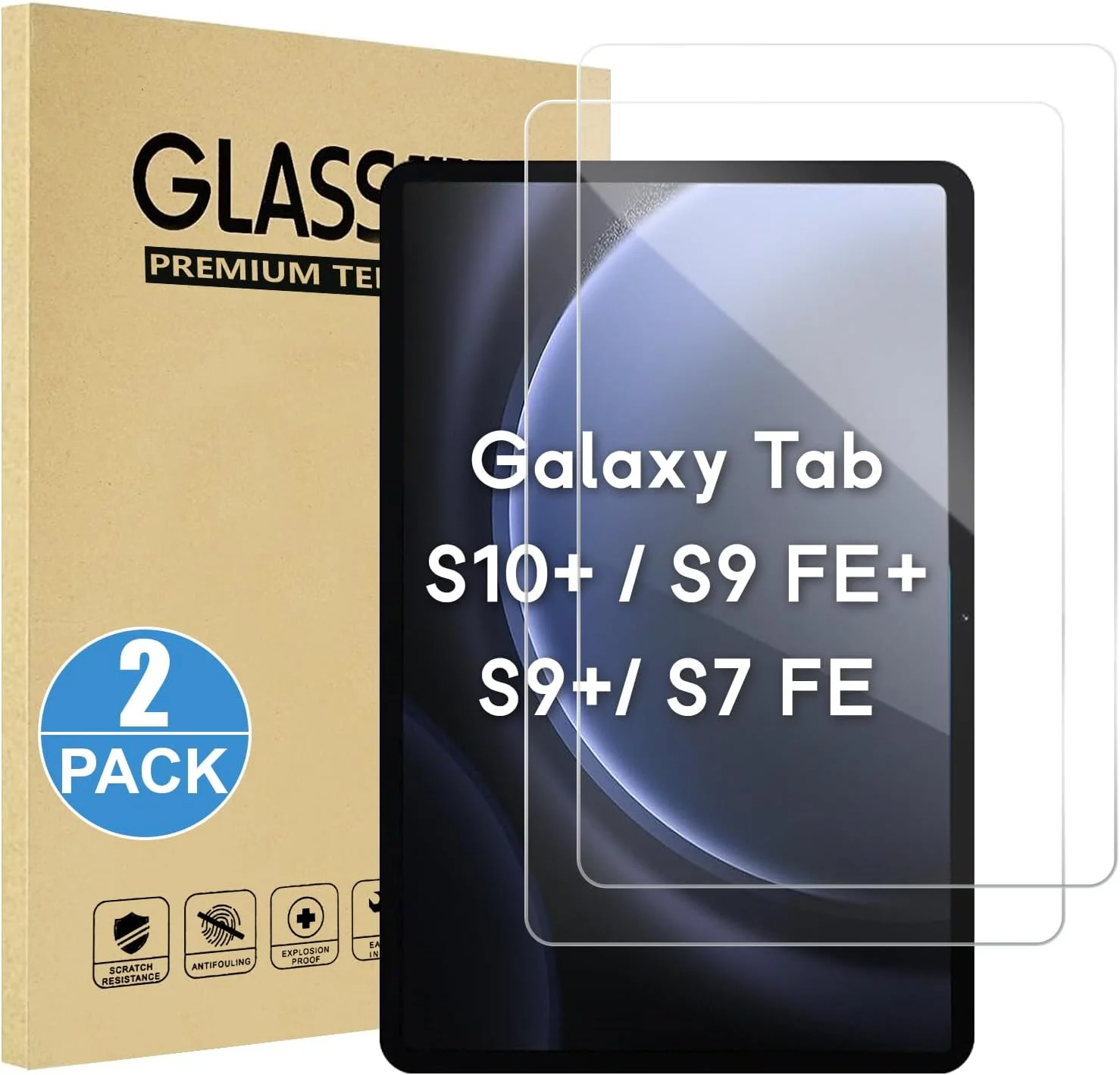 محافظ صفحه نمایش شیشه ای حرارت دیده AsWant بسته 2 عددی برای تبلت سامسونگ گلکسی تب S10 پلاس/تب S9 FE پلاس/S9 پلاس/S7 FE، فیلم محافظ صفحه نمایش با سختی 9H سازگار با تبلت سامسونگ تب S10+/S9 FE+/S9+/S8+/S7+/S7