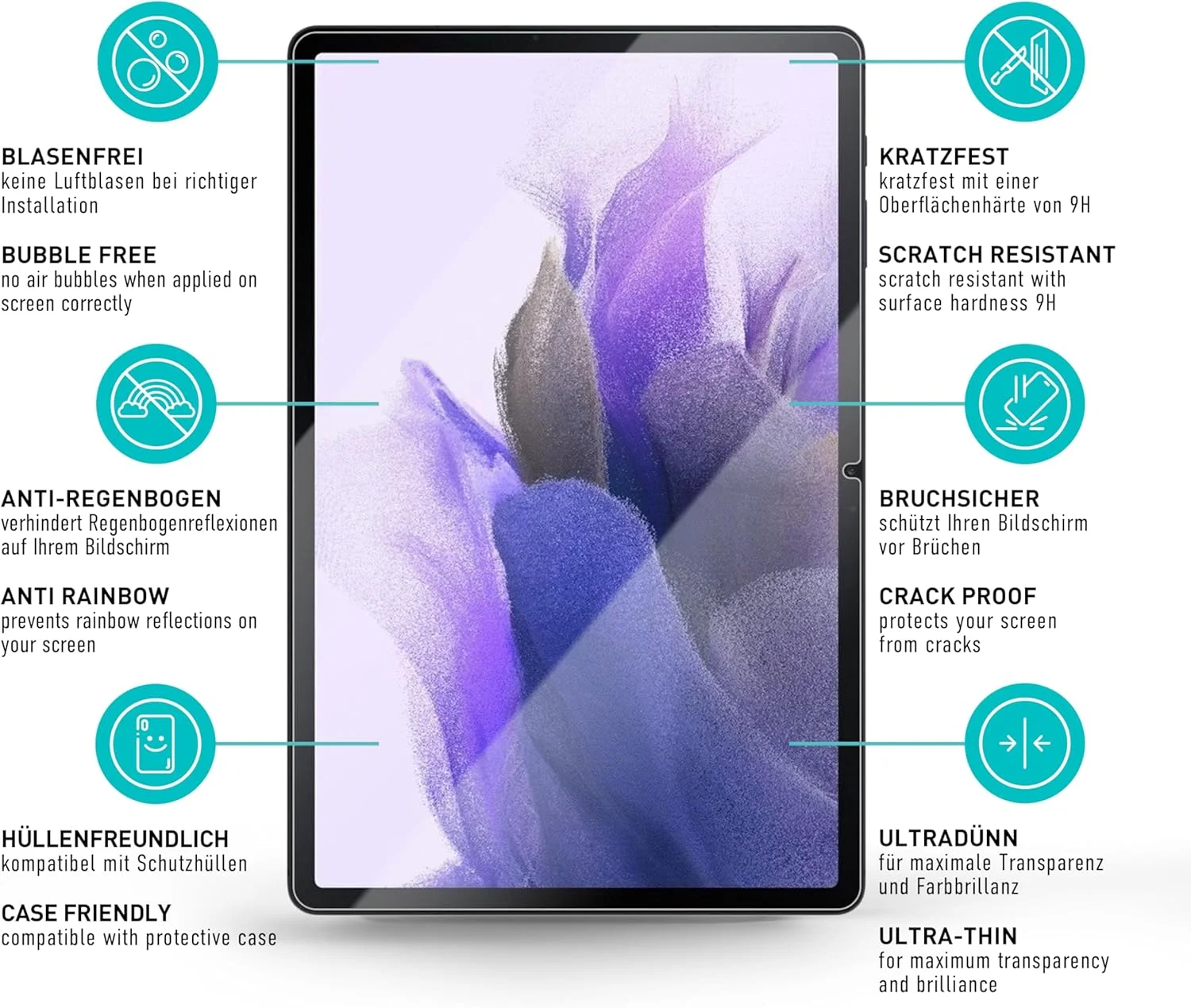 محافظ صفحه نمایش شیشه ای smartect [2 عدد، شفاف] سازگار با Samsung Galaxy Tab S7 FE 2021 / Tab S7 Plus 2020، شیشه محافظ ضد خش، شیشه Gerhard 9H، بدون حباب، فوق العاده مقاوم