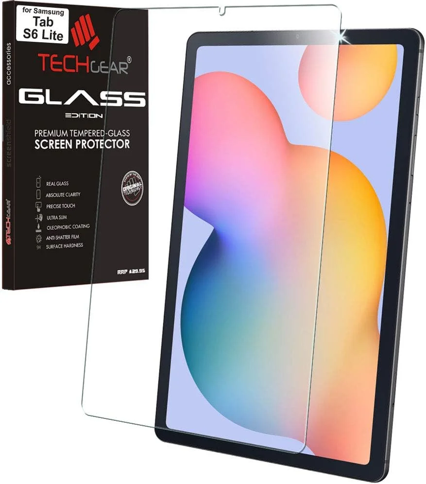 محافظ صفحه نمایش شیشه ای حرارت دیده TECHGEAR برای گلکسی تب S6 لایت 10.4 اینچ (SM-P610, P613, P615, P619, P620, P625) [9H] [وضوح HD] [مقاوم در برابر خراش] [بدون حباب] برای سامسونگ گلکسی تب S6 لایت 2024 2022 2020