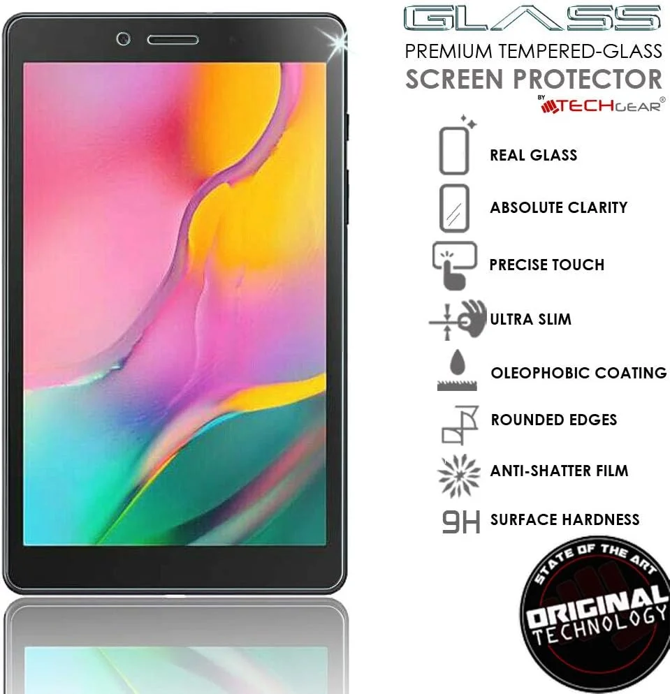 محافظ صفحه نمایش شیشه ای TECHGEAR [بسته 2 عددی] طراحی شده برای Samsung Galaxy Tab A 8.0 2019 8 اینچی (SM-T290 / SM-T295)، محافظ صفحه نمایش شیشه ای حرارت دیده [سختی 9H] [وضوح HD] [مقاوم در برابر خراش]