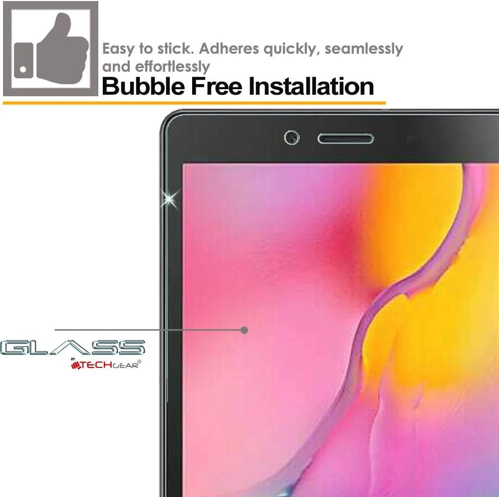 محافظ صفحه نمایش شیشه ای TECHGEAR [بسته 2 عددی] طراحی شده برای Samsung Galaxy Tab A 8.0 2019 8 اینچی (SM-T290 / SM-T295)، محافظ صفحه نمایش شیشه ای حرارت دیده [سختی 9H] [وضوح HD] [مقاوم در برابر خراش]