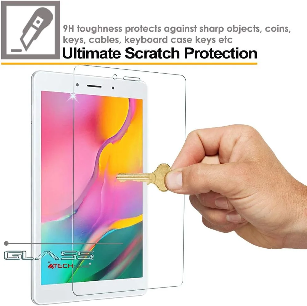 محافظ صفحه نمایش شیشه ای TECHGEAR [بسته 2 عددی] طراحی شده برای Samsung Galaxy Tab A 8.0 2019 8 اینچی (SM-T290 / SM-T295)، محافظ صفحه نمایش شیشه ای حرارت دیده [سختی 9H] [وضوح HD] [مقاوم در برابر خراش]