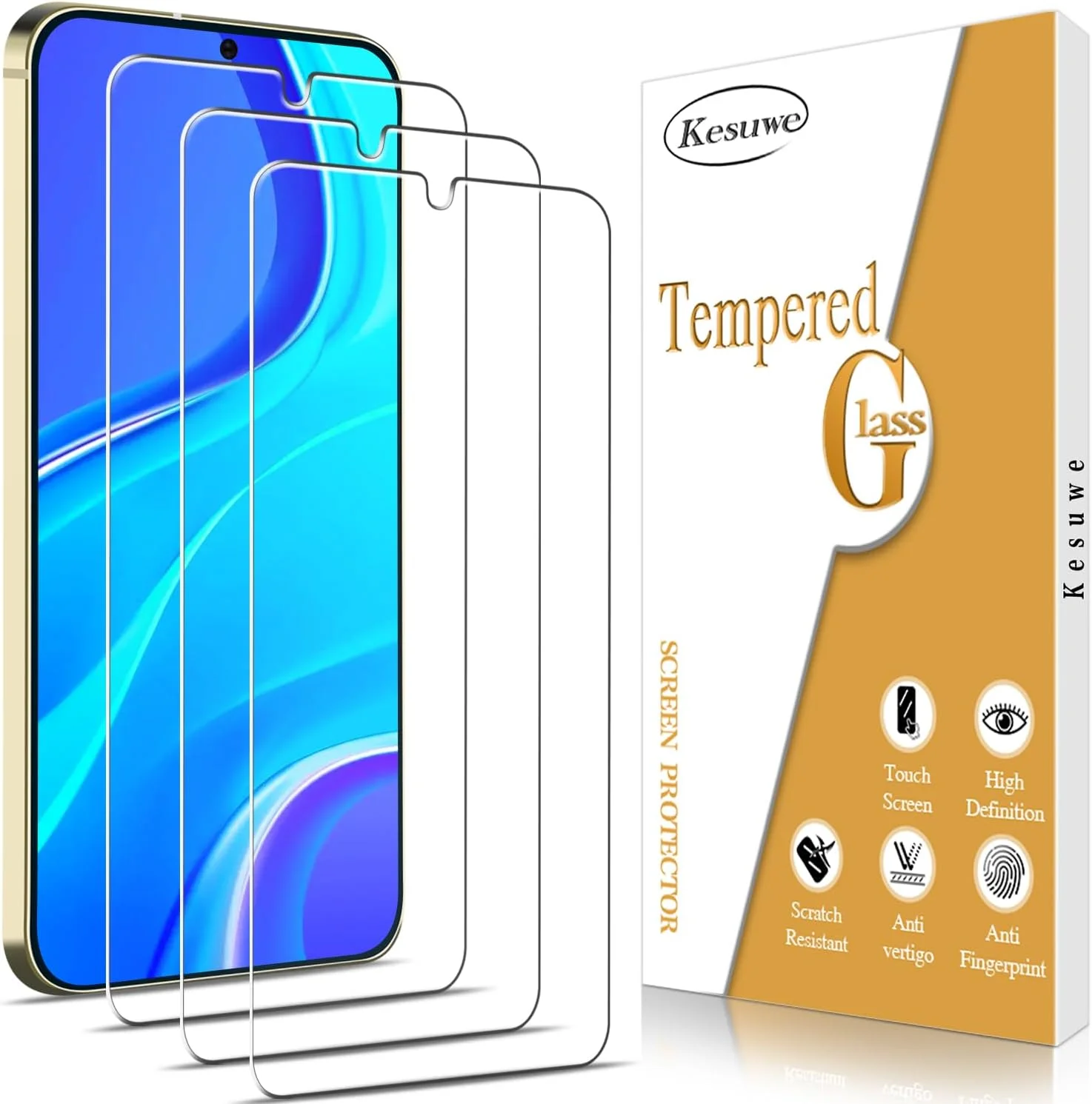 محافظ صفحه نمایش کسووه [بسته 3 عددی] برای گوشی سامسونگ گلکسی S24 پلاس، پشتیبانی از اثر انگشت، ضد خش، ضد حباب، سختی 9H، محافظ صفحه نمایش HD، فوق العاده مقاوم