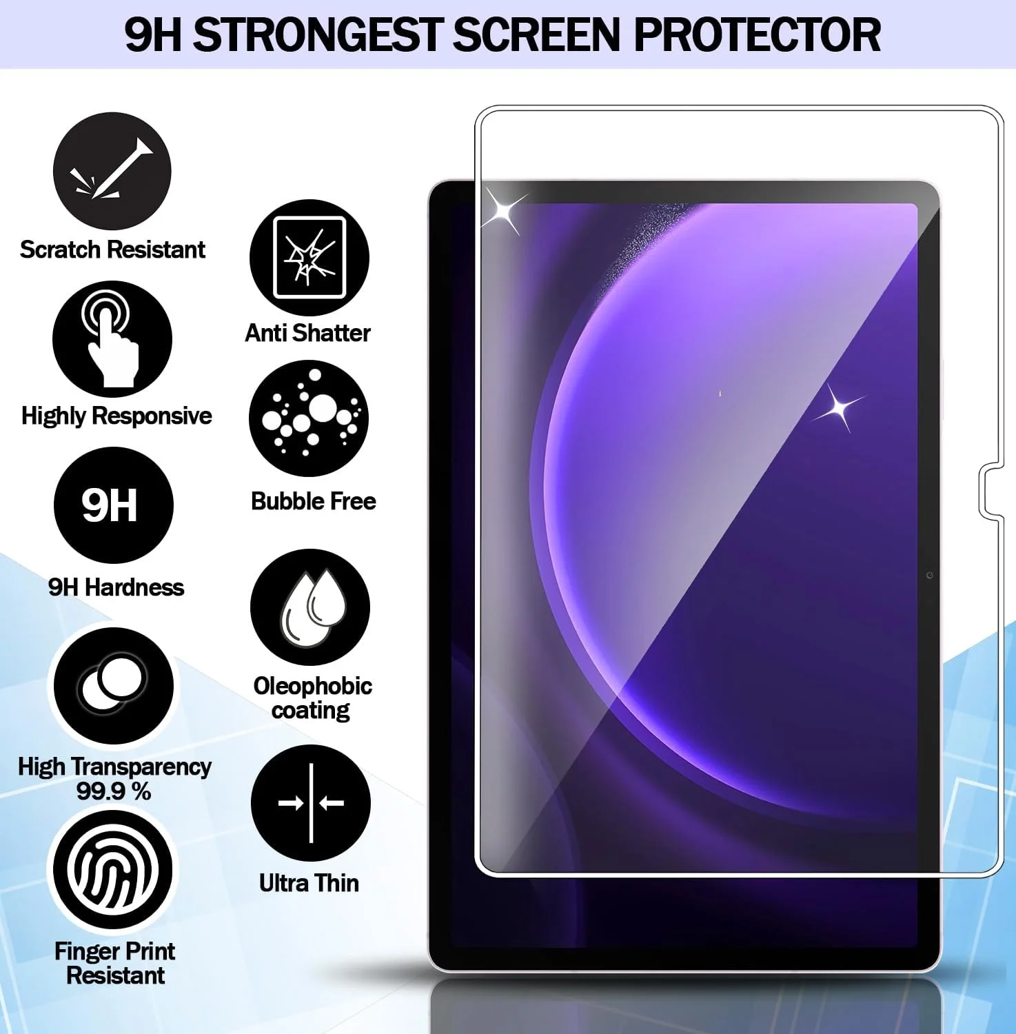 محافظ صفحه نمایش شیشه ای RKINC بسته 2 عددی برای تبلت سامسونگ گلکسی تب S9 FE پلاس/تب S9 پلاس/S7 FE و سامسونگ تب S9 FE+/تب S9+/S8+/S7+/S7 FE، محافظ صفحه نمایش شیشه حرارت دیده، 0.33 میلی متر مقاوم در برابر خراش