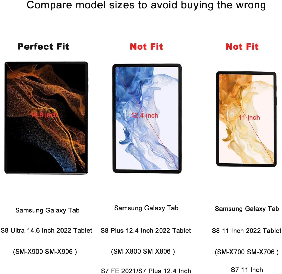 محافظ صفحه نمایش شیشه ای حرارت دیده YINOVEEN بسته 2 عددی برای تبلت سامسونگ گلکسی تب S8 Ultra 14.6 اینچ 2022 (SM-X900/SM-X906)، سختی 9H، فیلم شیشه ای حرارت دیده گلکسی تب S8 Ultra 14.6