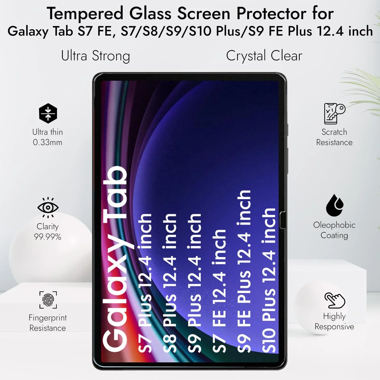 محافظ صفحه نمایش شیشه ای حرارت دیده پریمیوم ضد خش و لک Robustrion بسته 2 عددی برای تبلت سامسونگ گلکسی تب S7 پلاس/ S7 FE 12.4 اینچ