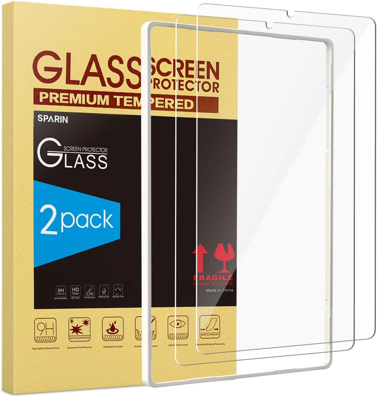 محافظ صفحه نمایش شیشه ای حرارت دیده اسکرین SPARIN، سازگار با تبلت سامسونگ گلکسی تب S6 لایت 10.4 اینچ 2020، همراه با قاب نصب، سازگار با قلم S، مقاوم در برابر خراش (2 عدد)